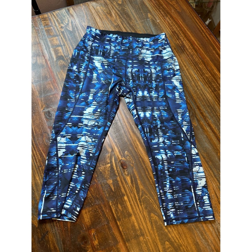 Ododos Womens Blue Geometric Kaleidoscope High Waisted Capri Leggings Pockets L